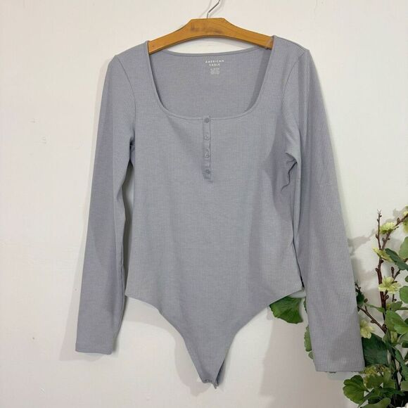 AMERICAN EAGLE | Ribbed Bodysuit in Heather Gray | XL - Picture 1 of 8